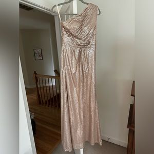 One shoulder sequin floor length bridesmaid dress in champagne